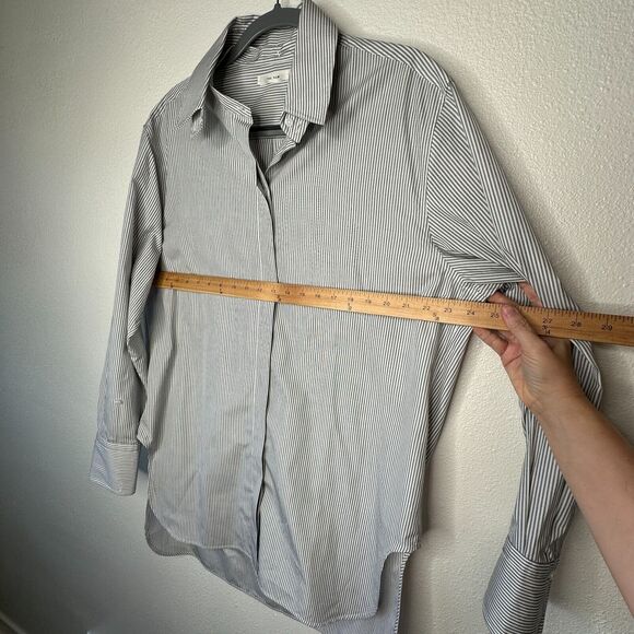 The Row Black & White Pedro Shirt Removable Collar Straight Front Long Back L - Picture 15 of 16